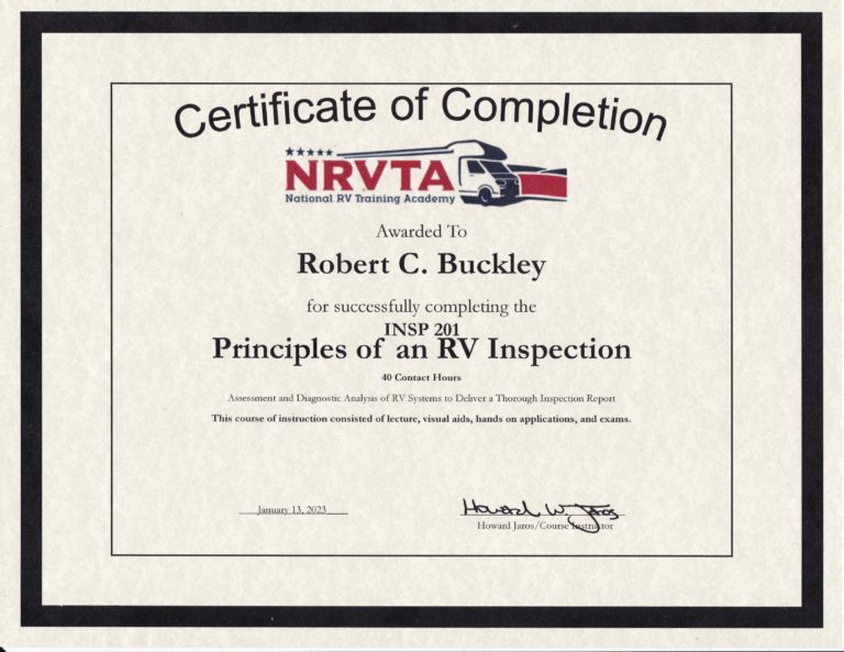 Principles of an RV Inspection certificate